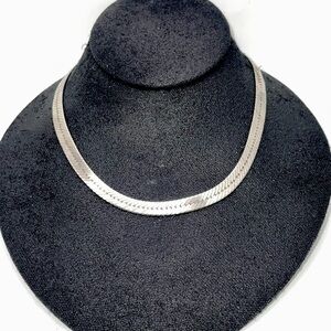 Unisex Vintage Milor Itsly Sterling Silver Herringbone Necklace 16 Inch